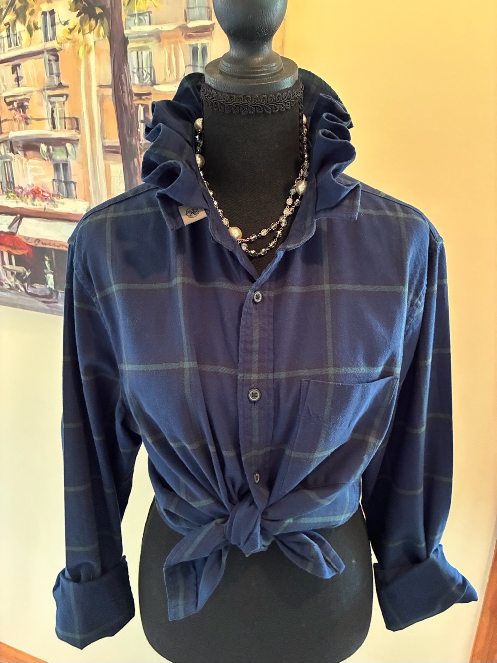 Banana Republic Navy and Green Plaid Button-Down Shirt